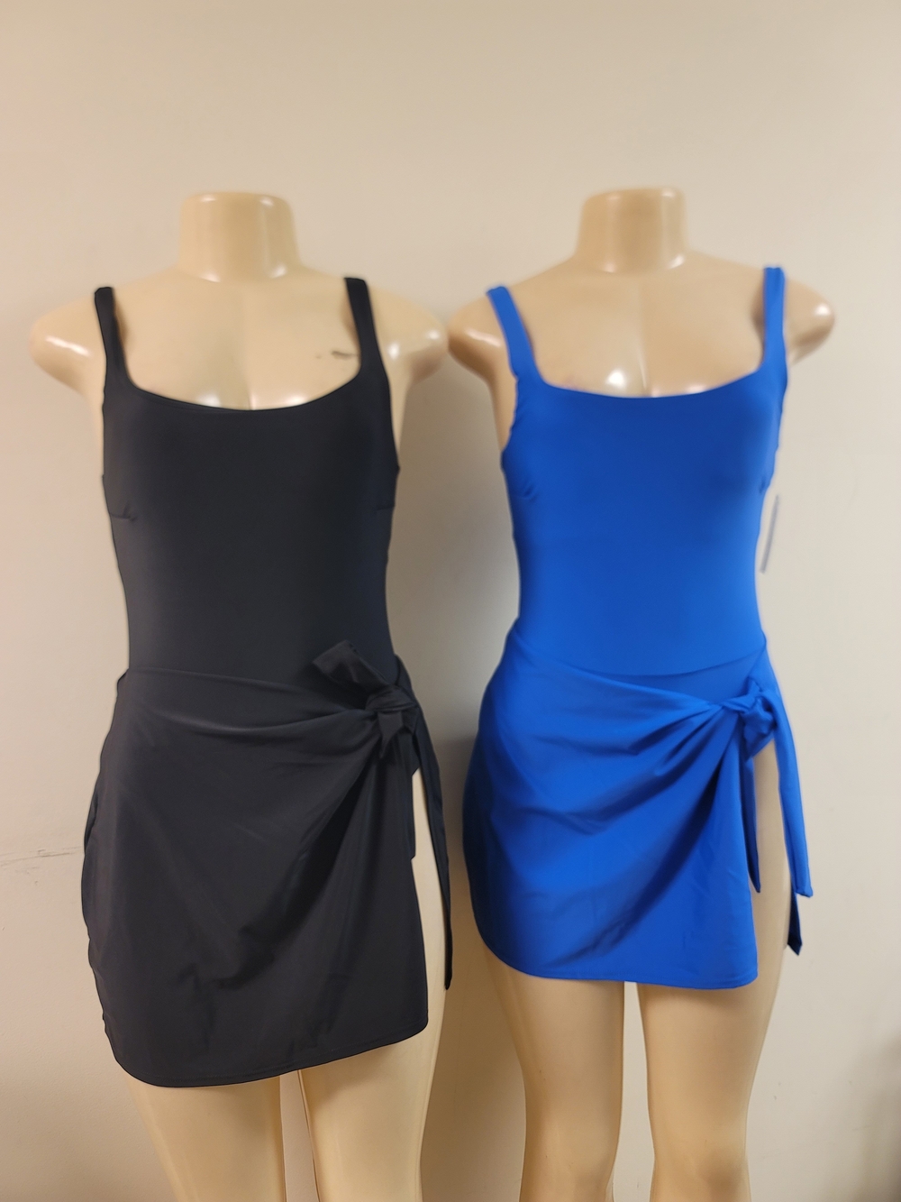 No Boundaries Black and Royal Blue Tie-Side Swim One-Piece Duo